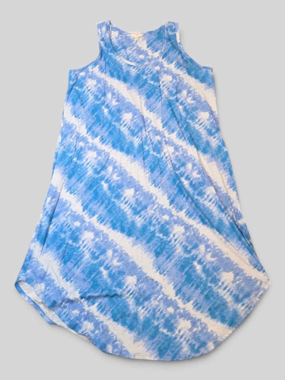 Terra & Sky Blue Tie-Dye Tank Dress Plus Size 2X Sleeveless Midi Curved Hem